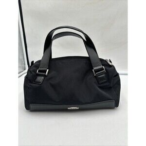 TUMI Nylon Satchel Leather Handles Black Purse Bag Zipper Close Interior Pocket